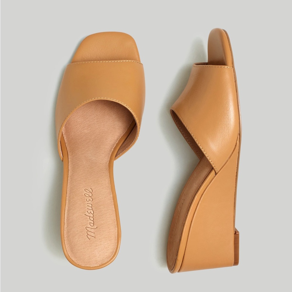 Madewell Pearl Wedge Mule Sandals Amber Brown Leather Slide Classic Neutral Shoe